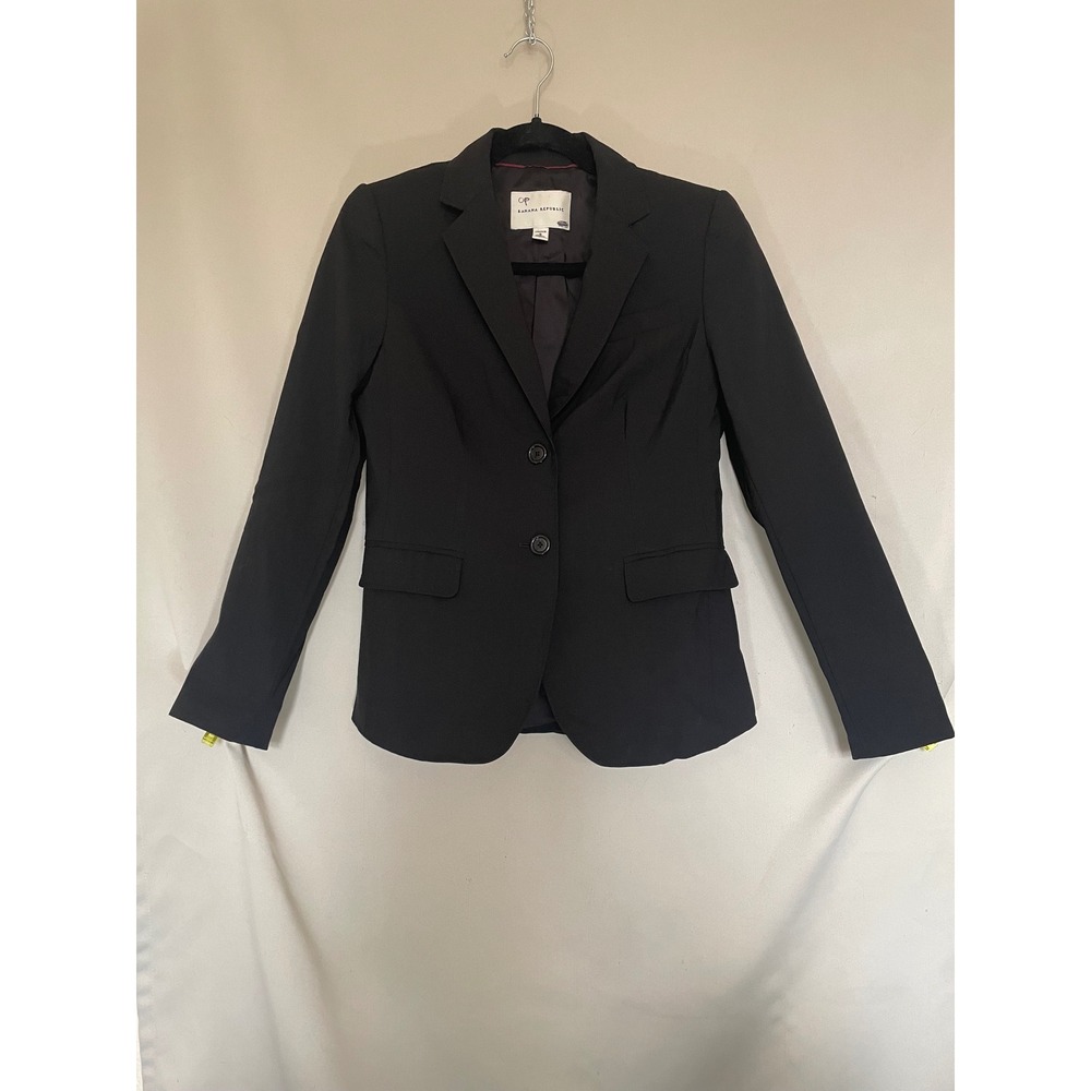 Banana Republic Black Stretch Wool Tailored Blazer Jacket Women's Size 8